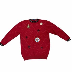 🎄✨ Herman Geist Wool Embroidered Argyle‎ Sweater Medium ✨🎄